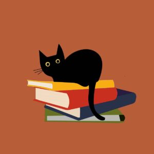 gatto nero sui libri